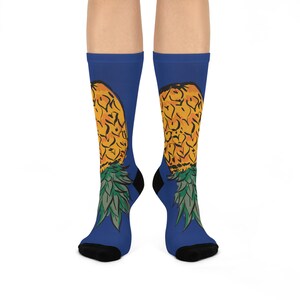 Pineapple Print Cushioned Crew Socks, Fun Socks for Summer, Gift for Pineapple Lovers, Cute Fashion Accessories, Cozy Homewear