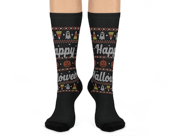 Happy Halloween Pattern Crew Socks | Halloween Candy, Ghosts, Pumpkins