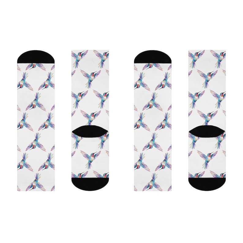 Whimsical Hummingbird Cushioned Crew Socks - Cozy Gift, Stylish & Fun, Perfect for Bird Lovers, Nature Enthusiasts, Sock Lovers, Everyday image 4