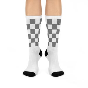 Chic Gray Checkerboard Cushioned Crew Socks | Comfort Gifts, Fashion Accessories, Cozy Homewear, Trendy Socks, Unique Gift Ideas