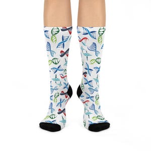 DNA socks Colorful Cushioned Crew Socks, Fun Genetics Pattern, Comfortable Wear, Perfect for Science Lovers, Ideal Gift for Labs, Holidays
