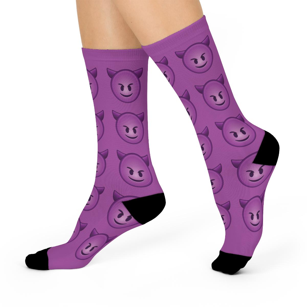 Devil Emoji Socks Purple Background Personalized Gift - Etsy