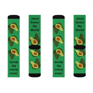 Jesus Guacs My World Socks gepersonaliseerd cadeau avocado religieus christen afbeelding 3