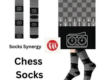 Calcetines de ajedrez más vendidos, temporizador de tablero, divertido, genial, moderno, regalo, vacaciones, personalizado, para mujeres y hombres, patrón personalizado, nombre personalizado, fecha, amante del ajedrez