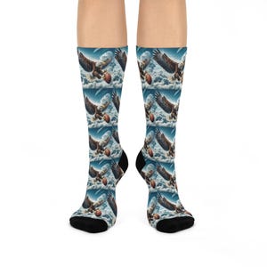 Eagle Flight Football Cushioned Crew Socks, Eagle Design Socks for Nature Lovers, Unique Gift Outdoor Enthusiasts, Cozy Socks for Every Day,