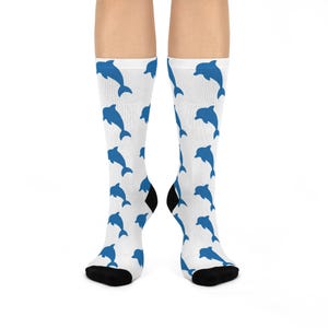 Dolphin Pattern Cushioned Crew Socks - Fun, Comfortable Feline Gift, Matching Outfits, Beachwear, Animal Lover&#39;s Accessories