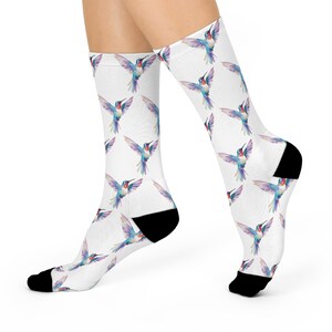 Whimsical Hummingbird Cushioned Crew Socks - Cozy Gift, Stylish & Fun, Perfect for Bird Lovers, Nature Enthusiasts, Sock Lovers, Everyday image 3