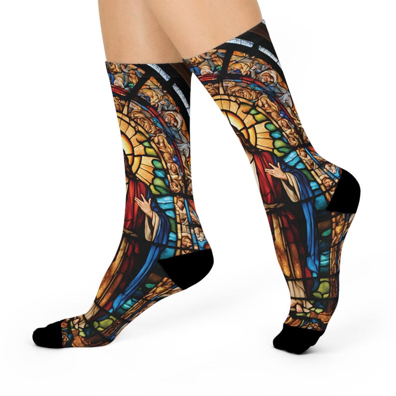 Jesus Religious Stained Glass Crew Socks, Inspirational Christian Gifts ...