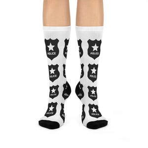 Police Badge Cushioned Crew Socks | Comfortable Gift for Law Enforcement, Cop Appreciation, Father&#39;s Day Gift, Birthday, Casual Wear