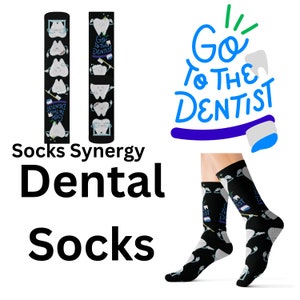 Aller chez le dentiste Chaussettes personnalisées dents amusantes cool cadeau tendance cadeau vacances personnalisé pour femmes hommes motif personnalisé nom date dent