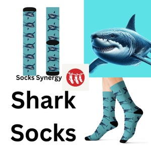 Shark Socks custom animal fun cool trendy gift present holiday personalized women&#39;s men&#39;s pattern customized name date ocean