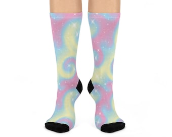 Whimsical Pastel Cushioned Crew Socks, Cozy Fashion Socks for Comfort, Cute Gift for Friends, Holiday Accessory, Dance & Fun Wear