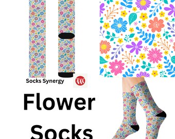 Calcetines florales de primavera personalizados, divertidos, geniales, modernos, regalo, regalo festivo, personalizados, nombre personalizado, fecha, mujeres, hombres, patrón, flores
