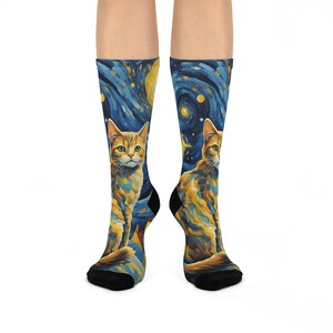 Gedempte crew-sokken kattensterrennacht | Gezellig huisdierliefhebbercadeau, unieke kattensokken, leuke sokken voor kattenliefhebbers, kleding met kattenthema, verjaardagscadeau