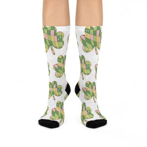 St. Patrick's Day Cushioned Crew Socks - Festive Clover Design, Great for Gifts, Casual Wear, Holidays, Plant Lovers