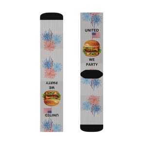 Festive Socks - &quot;United We Party&quot; Design, Fun Gift for BBQ Gatherings, Fourth of July Celebration, Gift for Food Lovers, Comfortable Party