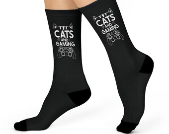 Katzen und Gaming Crew Socken | Schwarze gepolsterte Socken