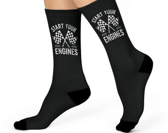 Start Your Engines Cushioned Crew Socks | Racing Flag Motorsports Socks