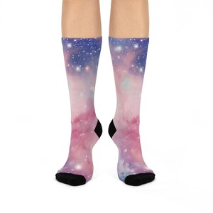 Galactic Cushioned Crew Socks, Cozy Space Socks, Funky Print Socks, Astronomical Gift, Soft Crew Socks for Star Lovers