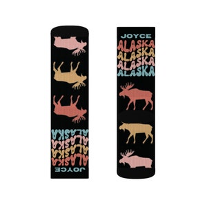 TOP SELLER Alaska Moose Socks personalized gift custom name fun cool trendy present holiday customized date women's men's pattern image 8