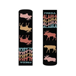 TOP SELLER Alaska Moose Socks personalized gift custom name fun cool trendy present holiday customized date women's men's pattern image 9