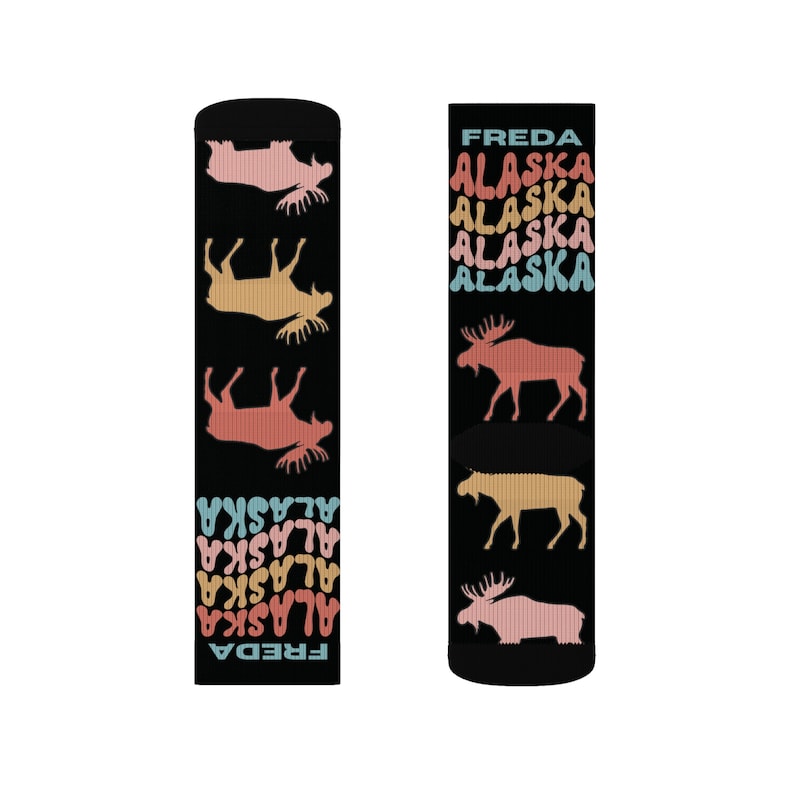 TOP SELLER Alaska Moose Socks personalized gift custom name fun cool trendy present holiday customized date women's men's pattern image 9