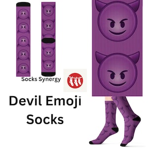 Devil Emoji Socks purple background personalized gift