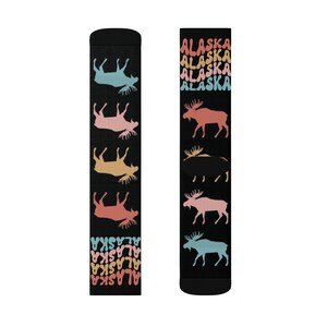 TOP SELLER Alaska Moose Socks personalized gift custom name fun cool trendy present holiday customized date women's men's pattern image 3