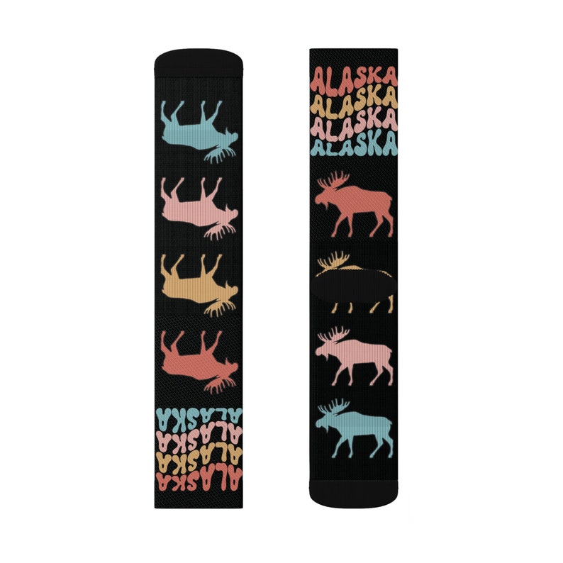 TOP SELLER Alaska Moose Socks personalized gift custom name fun cool trendy present holiday customized date women's men's pattern image 3