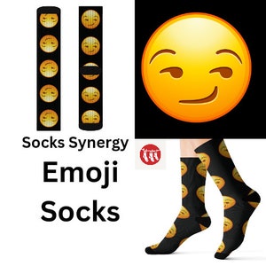TOP SELLER Smirk Emoji Socks personalized gift fun cool trendy gift present holiday customized name date women&#39;s men&#39;s pattern smile funny