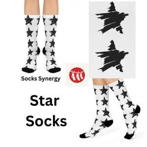 Star Socks Trendy Cushioned Crew Socks, Comfortable Wear for All Occasions, Unique Black and White Design, Perfect for Gifting, Cozy Fashion