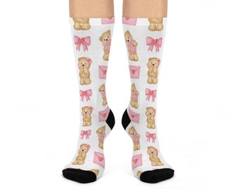 Cute Teddy Bear Cushioned Crew Socks - Cozy Gift for Kids, Valentine's Day, Birthday, Soft and Fun Socks for Women, Cute Animal Socks