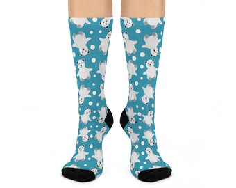 Fun Polar Bear Crew Socks | Cozy Winter Accessory, Cute Gift for Couples, Holiday Wear, Christmas Gift, Plush Socks