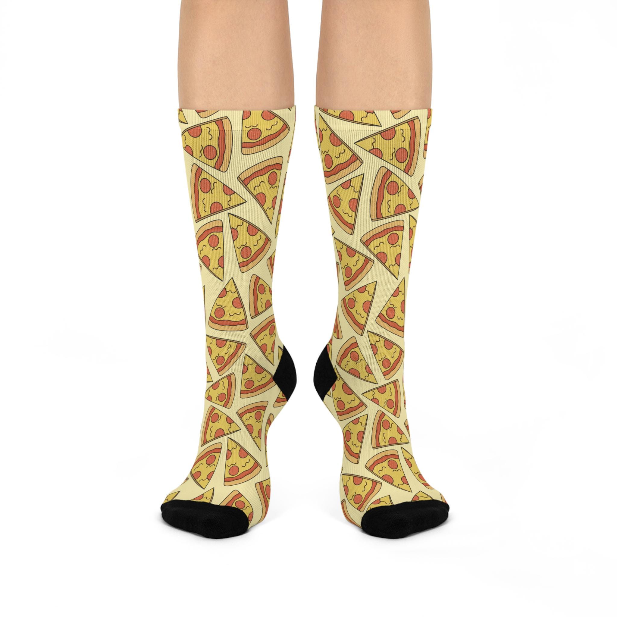 Pizza Party Cushioned Crew Socks - Fun Footwear, Perfect for Gift, Cozy Comfort, Foodie Fashion, Festival Accessories, Casual Wear