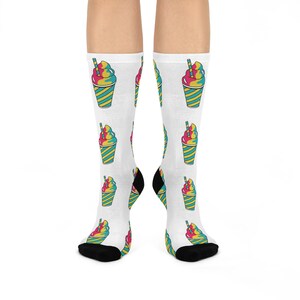 Colorful Ice Cream Crew Socks, Fun Socks for Women, Gift for Ice Cream Lovers, Summer Vibe Socks, Festival Fashion Accessories, Unique Sock