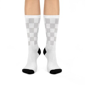 Gray Trendy Checkerboard Crew Socks | Cozy Footwear for Stylish Days, Great for Gifts, Casual Wear, Sock Lovers, Holiday Fashion