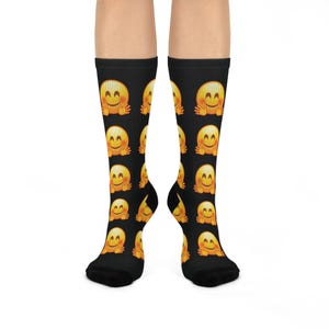 Happy Hug Emoji Cushioned Crew Socks, Fun Gifts for Friends, Cozy Sock Collection, Cute Gift Idea for Birthdays, Soft and Comfy Footwear