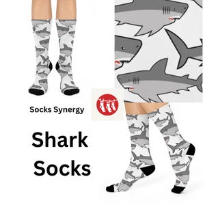 Shark-Themed Cushioned Crew Socks | Fun, Unique Socks for Shark Lovers, Perfect Gift for Birthdays, Beach Days, or Stocking Stuffers