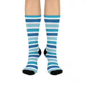 Blue Cozy Striped Cushioned Crew Socks | Comfy Socks for Home, Fashion Accessory, Gift for Her, Everyday Wear, Fun Striped Design