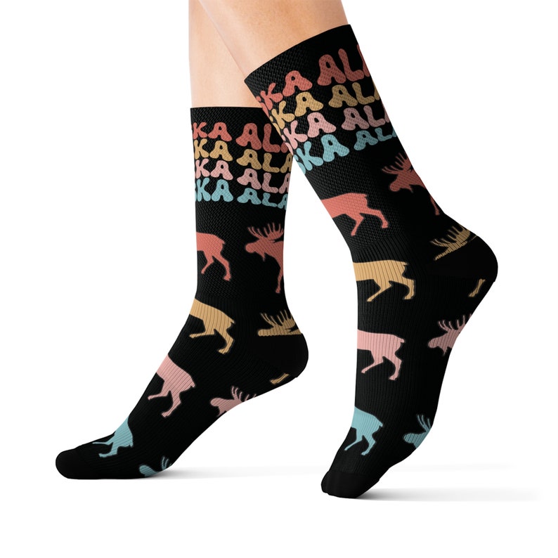 TOP SELLER Alaska Moose Socks personalized gift custom name fun cool trendy present holiday customized date women's men's pattern image 5