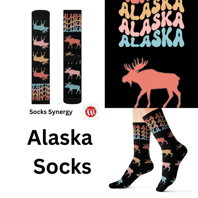 TOP SELLER Alaska Moose Socks personalized gift custom name fun cool trendy present holiday customized date women's men's pattern image 1