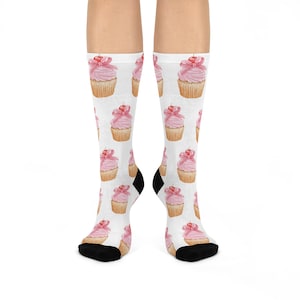 Cupcake Fun Cushioned Crew Socks | Sweet Treat Sock Gift, Baking Enthusiast Socks, Cute Foodie Accessories, Party Favors, Birthday Gift