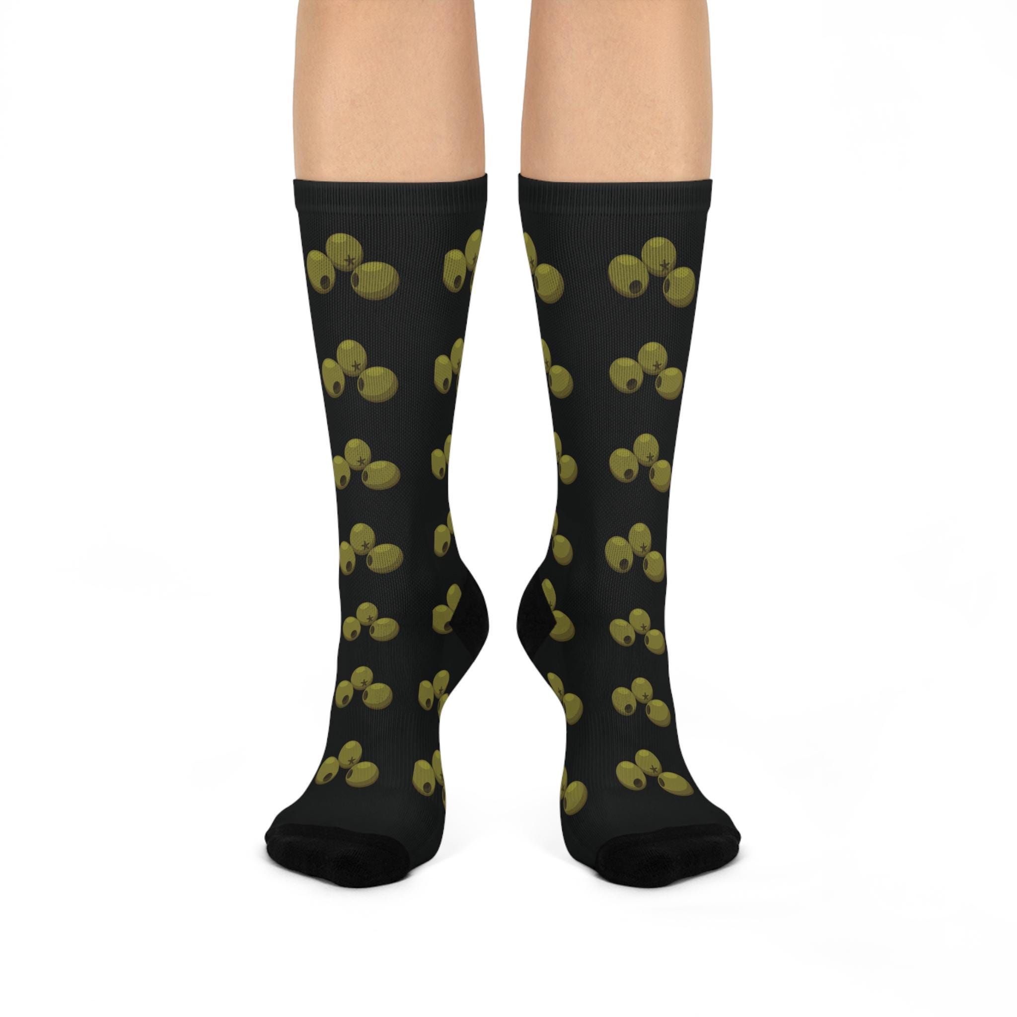 Olive-Patterned Socks, Funky Dress Socks, Unique Gift for Food Lovers, Trendy Comfort Socks for Everyday Wear, Perfect for