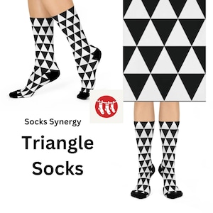 Triangle Socks Stylish Cushioned Crew Socks, Trendy Black and White Socks, Gift for Him or Her, Cozy Socks for Home, Fashionable Daily Wear