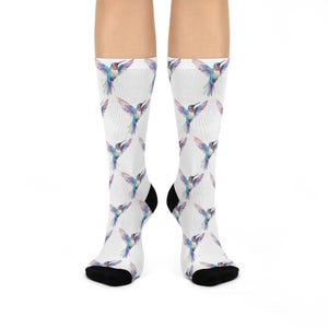 Whimsical Hummingbird Cushioned Crew Socks - Cozy Gift, Stylish & Fun, Perfect for Bird Lovers, Nature Enthusiasts, Sock Lovers, Everyday image 2