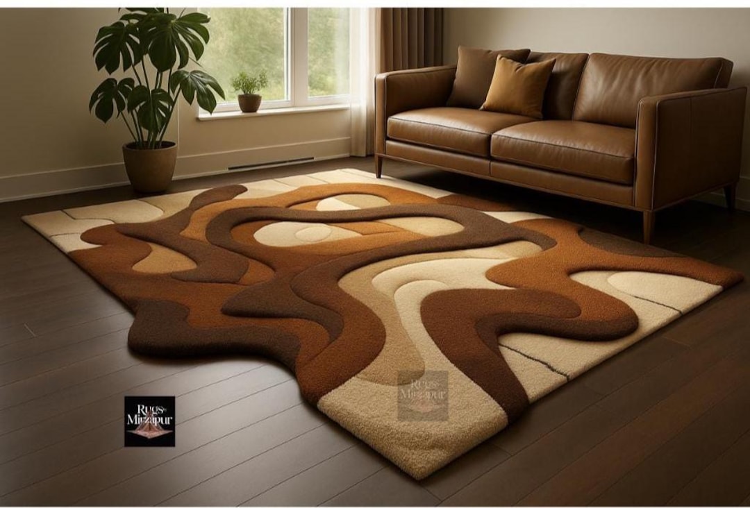 Modern Hand Tufted Wavy Brown and Beige Boho Wool 8x10 Area Rugs for ...