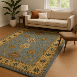 Customizable Persian Rug Design Pattern Living Room Floor Covering Large Space Area Rug Traditional Style Home Decor Blue Medallion Floral