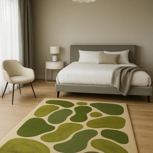 Hand Tufted Olive & Sage Green Modern Style Wool Area Rug for Bedroom | 8x10 Modern Bedroom Area Rug | Abstract Handmade 6x9 Dining Room Rug