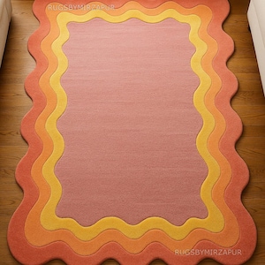 Blush Pink Irregular Hand Tufted Abstract Wavy Peach Shades Bedroom Area Rugs, Modern Unique Organic Shape Custom Area 9x12 Living Room Rug