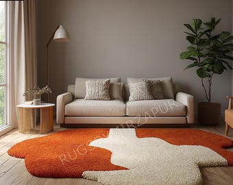 Burnt Orange & Ivory Abstract Wavy Hand Tufted 8x10 Rug for Living Room, Modern 5x7 5x8 6x8 6x9 9x12 Area Rugs for Bedroom, Orange Area Rugs